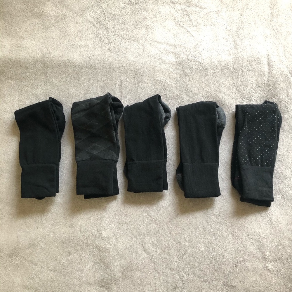Crew Dress Socks Black Mixed Solid/Pattern 5 Pairs - image 2